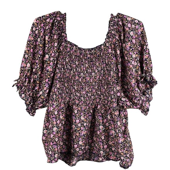 Old Navy Womens 3X Floral Smocked Babydoll Puff Sleeve Top Cottagecore Feminine - Picture 2 of 14